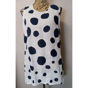 Banana Blue Women White Blue Polka Dot Linen Slit‎ Side Tunic Dress Size S